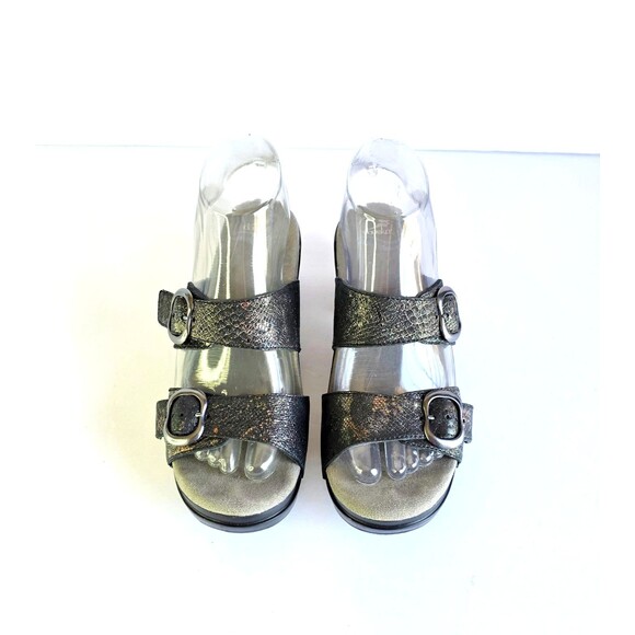 DANSKO Sophie Sandals Metallic Python Leather Sz 37 6.5 7 Black Sparkly Comfort - Picture 5 of 14